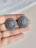 Silver Oxidized Floral Round Stud Earrings | AMOLA