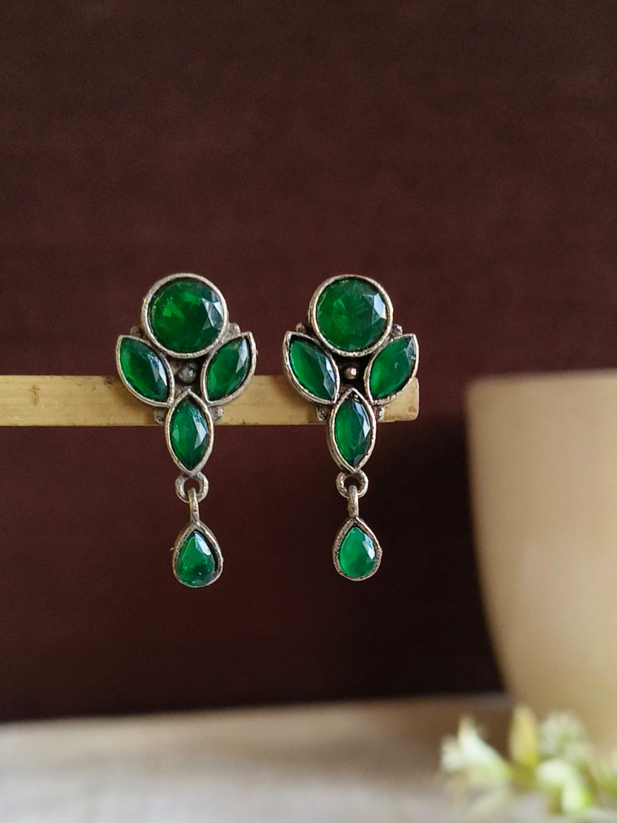 Oxidized Silver Plated Leaf Motif Studs | AMOLA