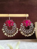 Lotus Enamel Hook Earrings with Ghungroo | AMOLA