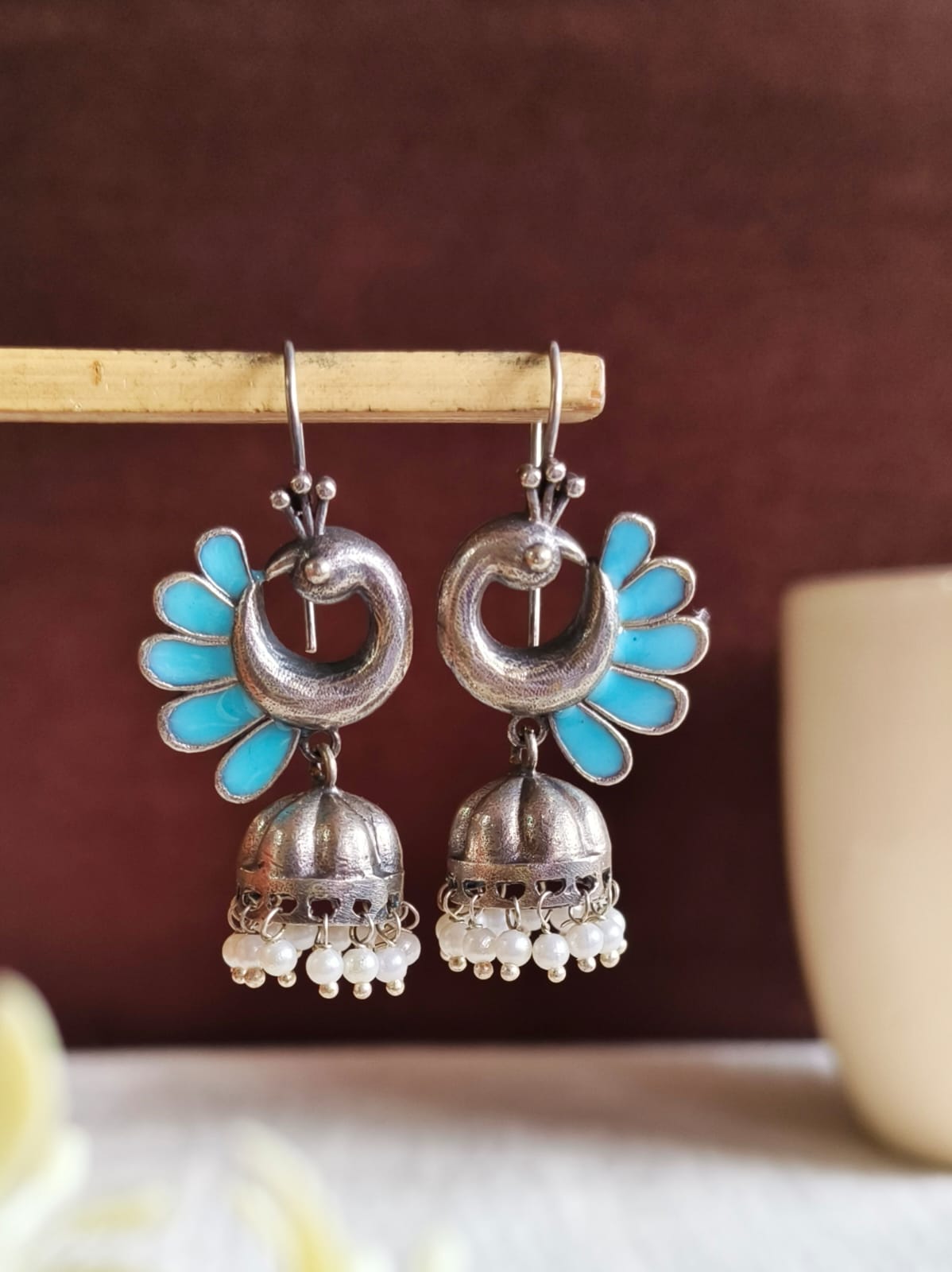Peacock Oxidised Jhumka Earrings | AMOLA