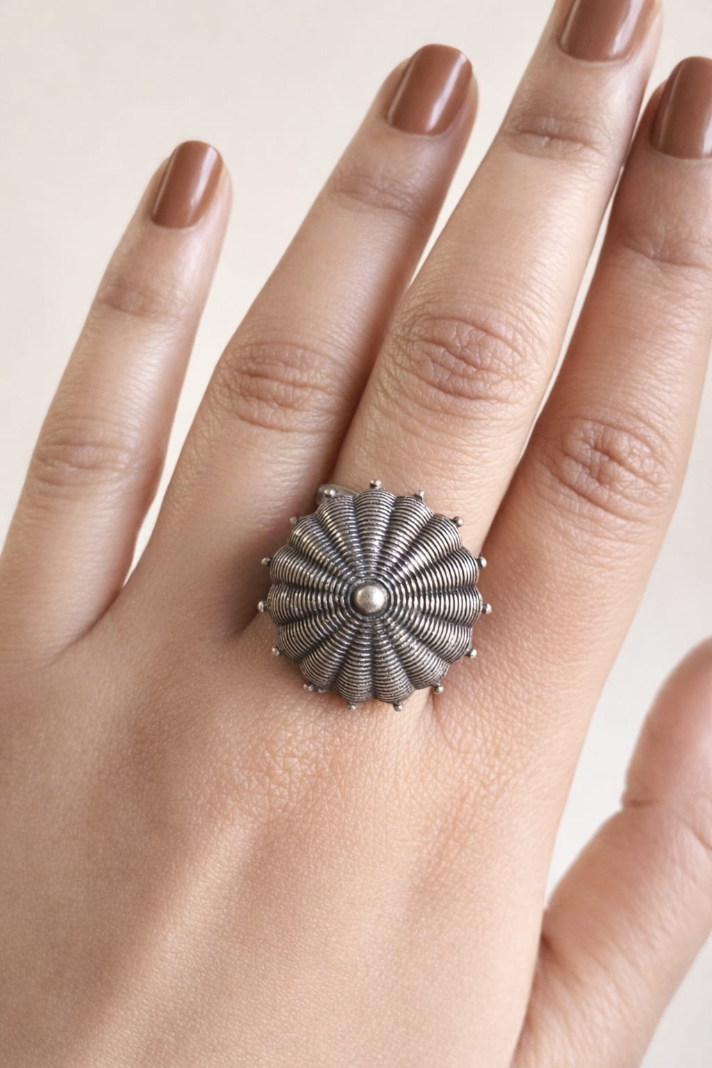 Oxidized German Silver Umbrella Cocktail Ring | AMOLA