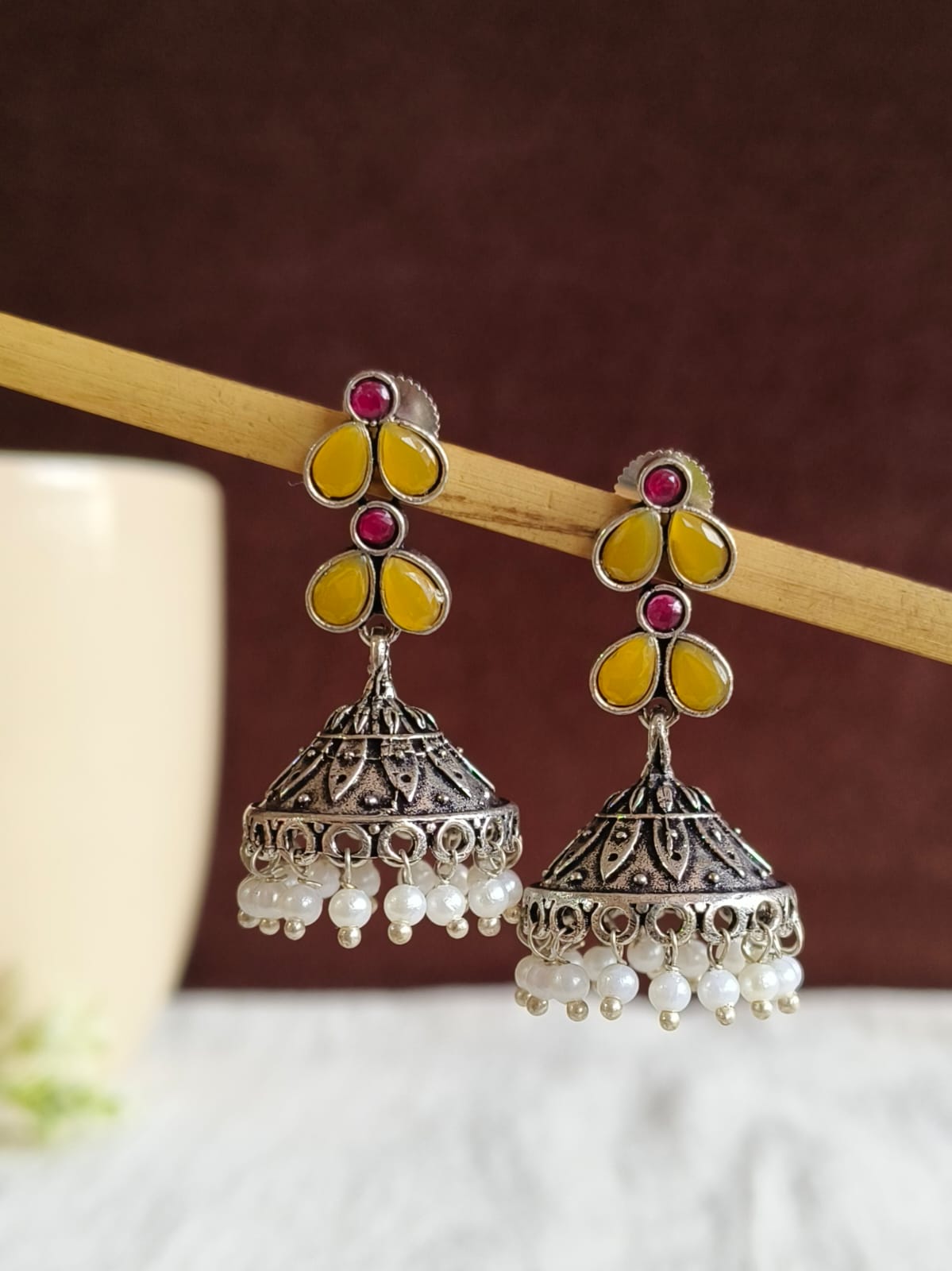 Brass Black Oxidised Jhumka | AMOLA