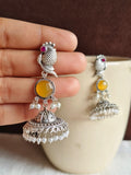 Traditional Silver Replica Peacock Jhumka Earrings with Monalisa Stone | AMOLA