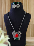 Oxidized Silver Elephant Statement Necklace Set | AMOLA