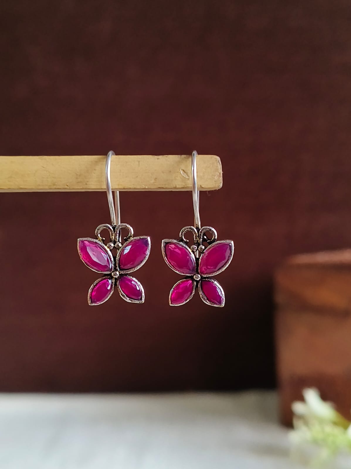 Oxidized Butterfly Style Stone Hook Earrings for Daily Wear | AMOLA