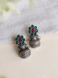 Oxidized Silver Pot Stud Earrings with Stones | AMOLA