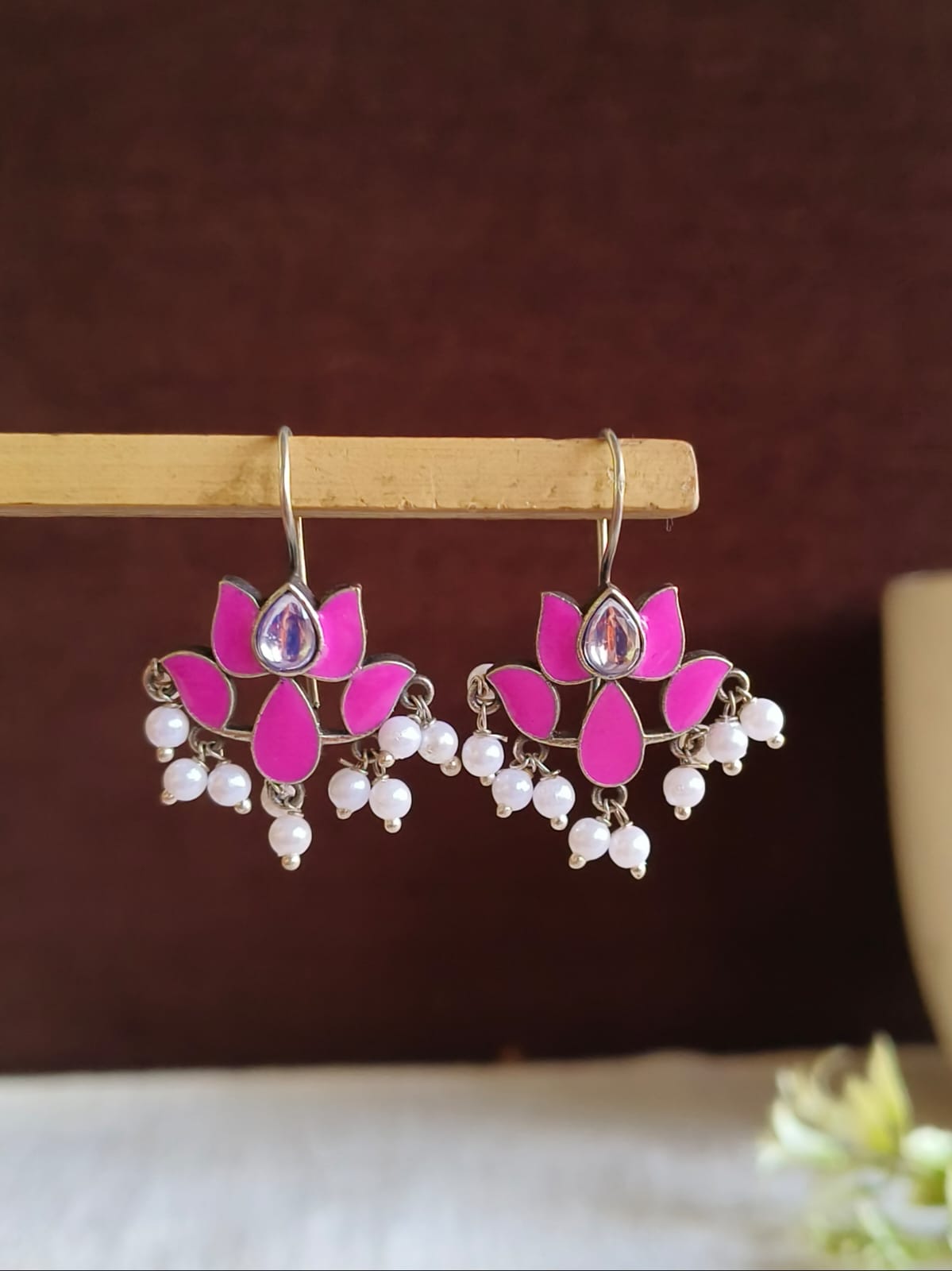 Pearl Oxidised Hook Earrings | AMOLA