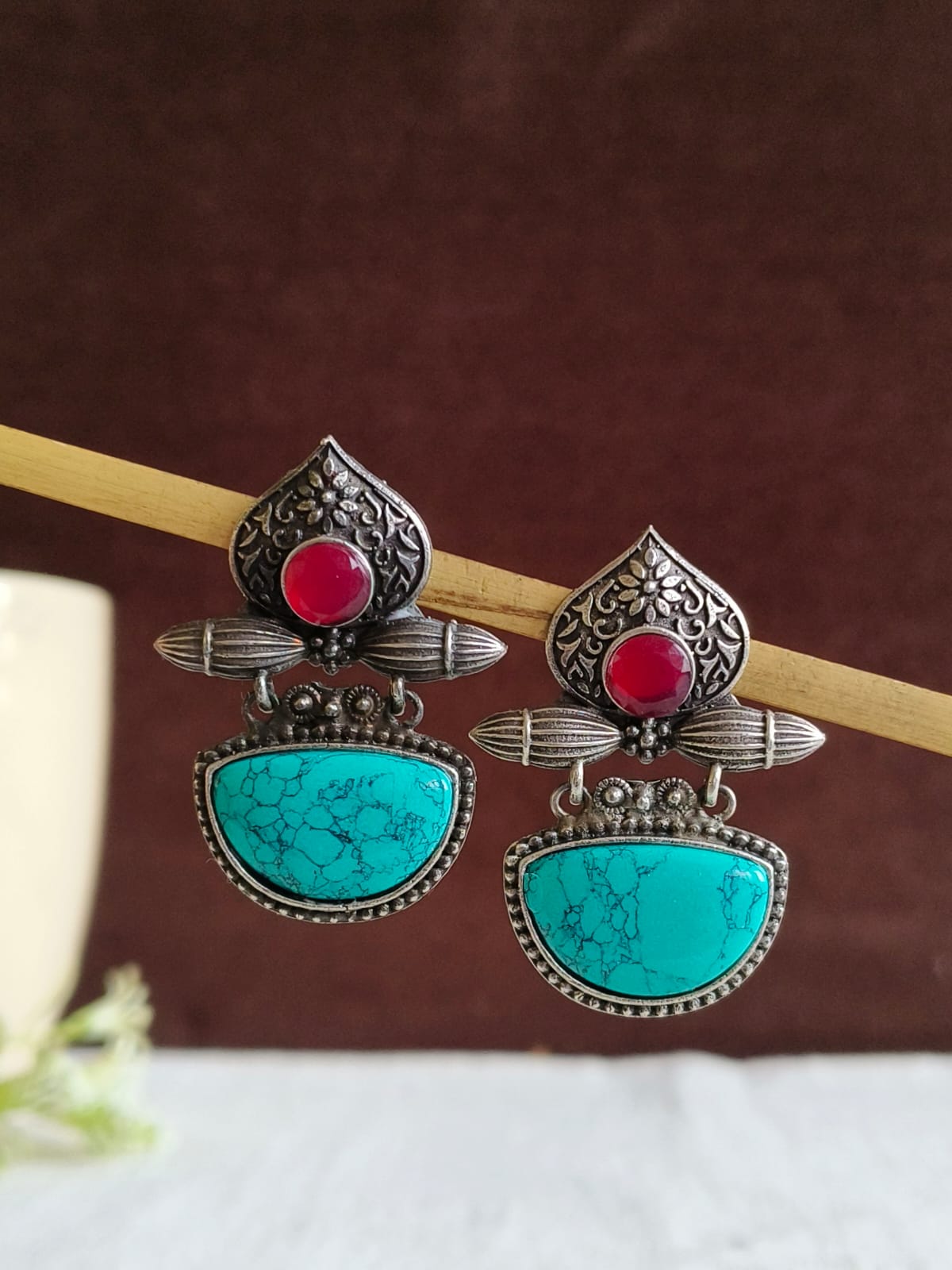 German Silver Oxidised Earrings | AMOLA