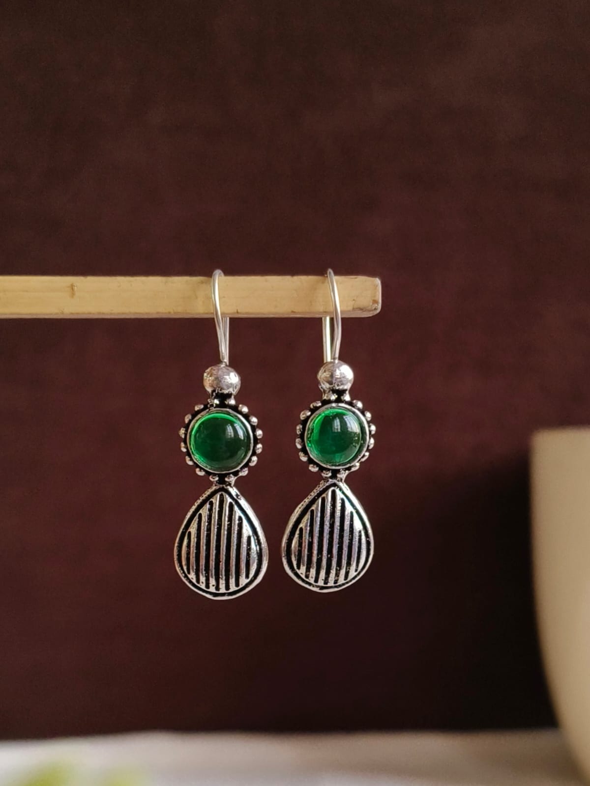 German Silver Oxidised Hook Earrings for Casual Wear | AMOLA