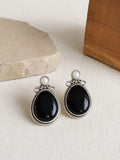 Elegant Oxidised Oval Monalisa Stud Earrings with Silver Polish | AMOLA