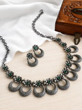 925 Silver Plated Half-Moon Floral Necklace Set | AMOLA