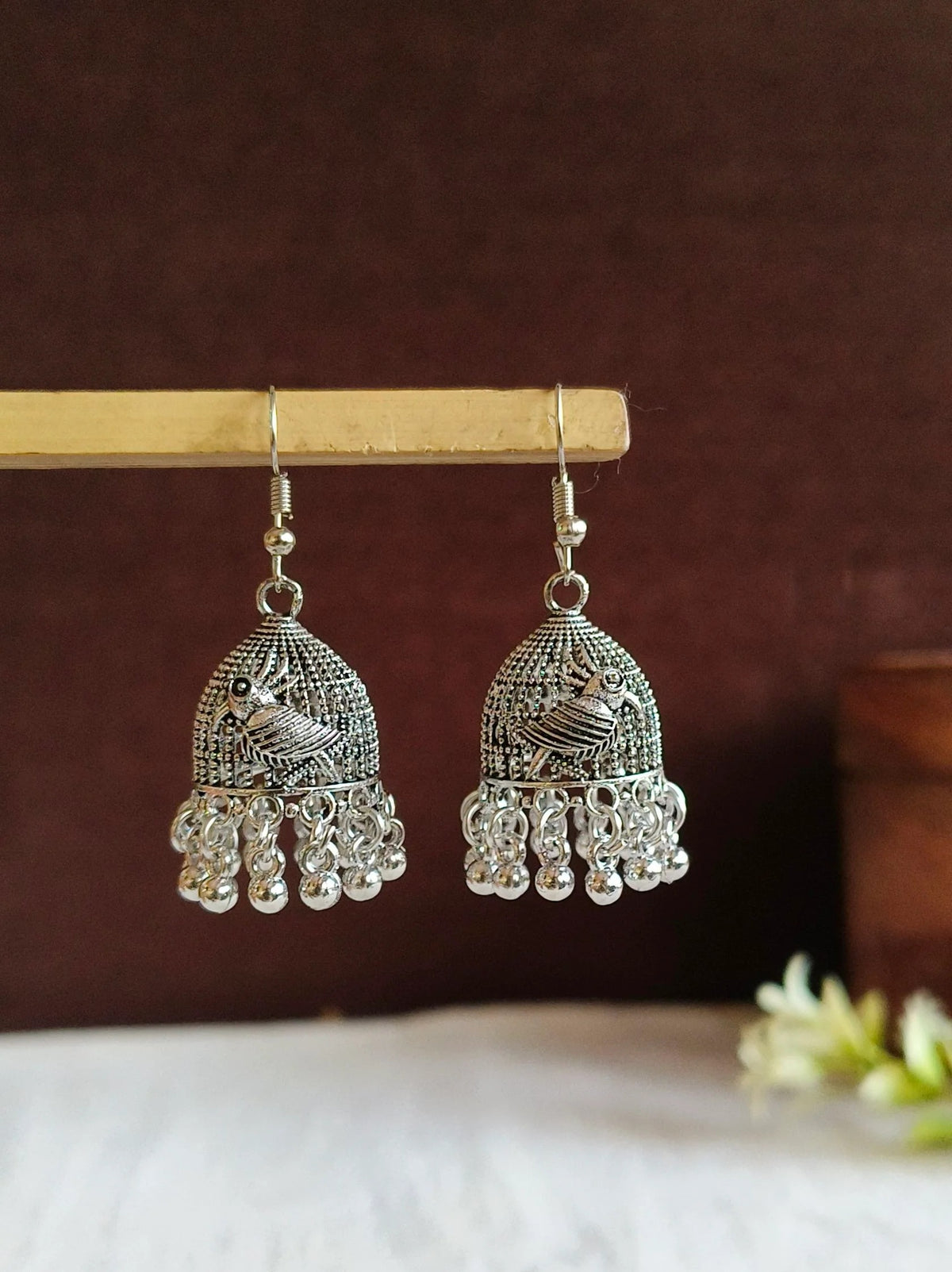 Bird Motif Oxidized Jhumka Earring | AMOLA