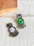 Elephant Peacock Oxidized German Silver Earrings
