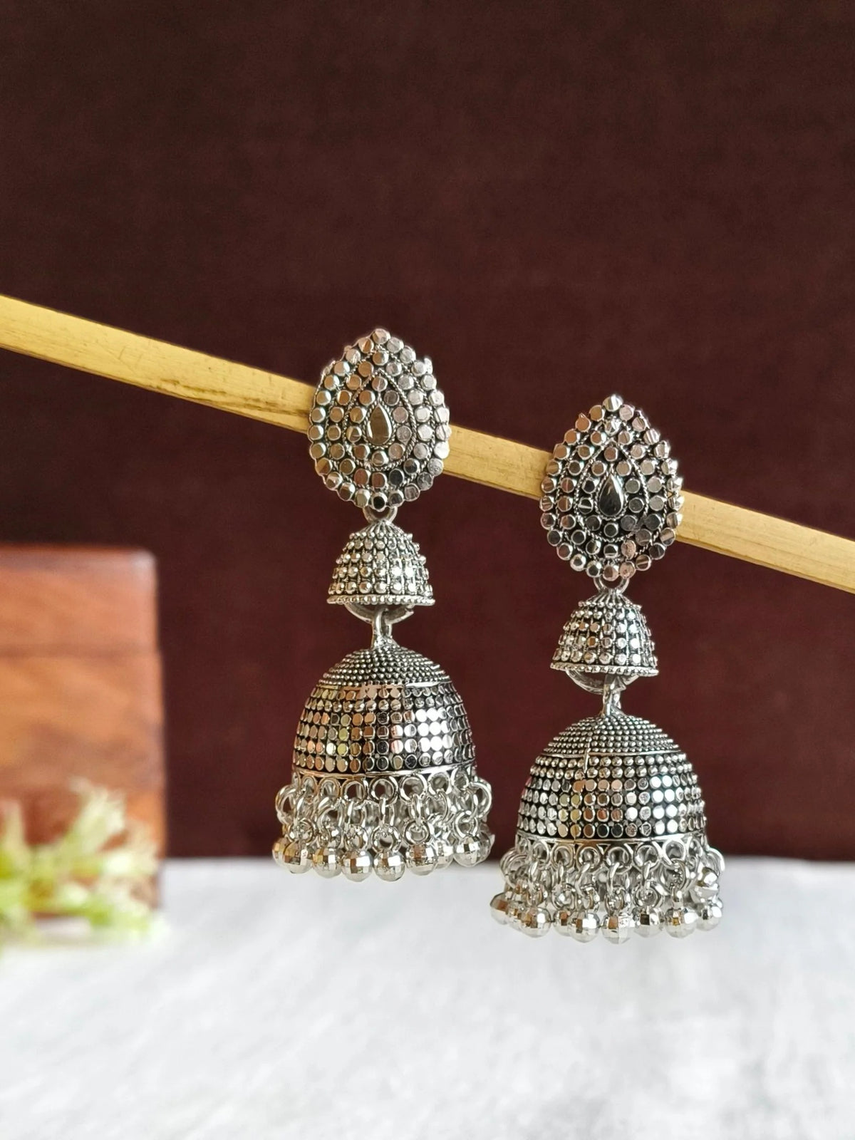 Oxidized German Silver Jhumka Earrings | AMOLA