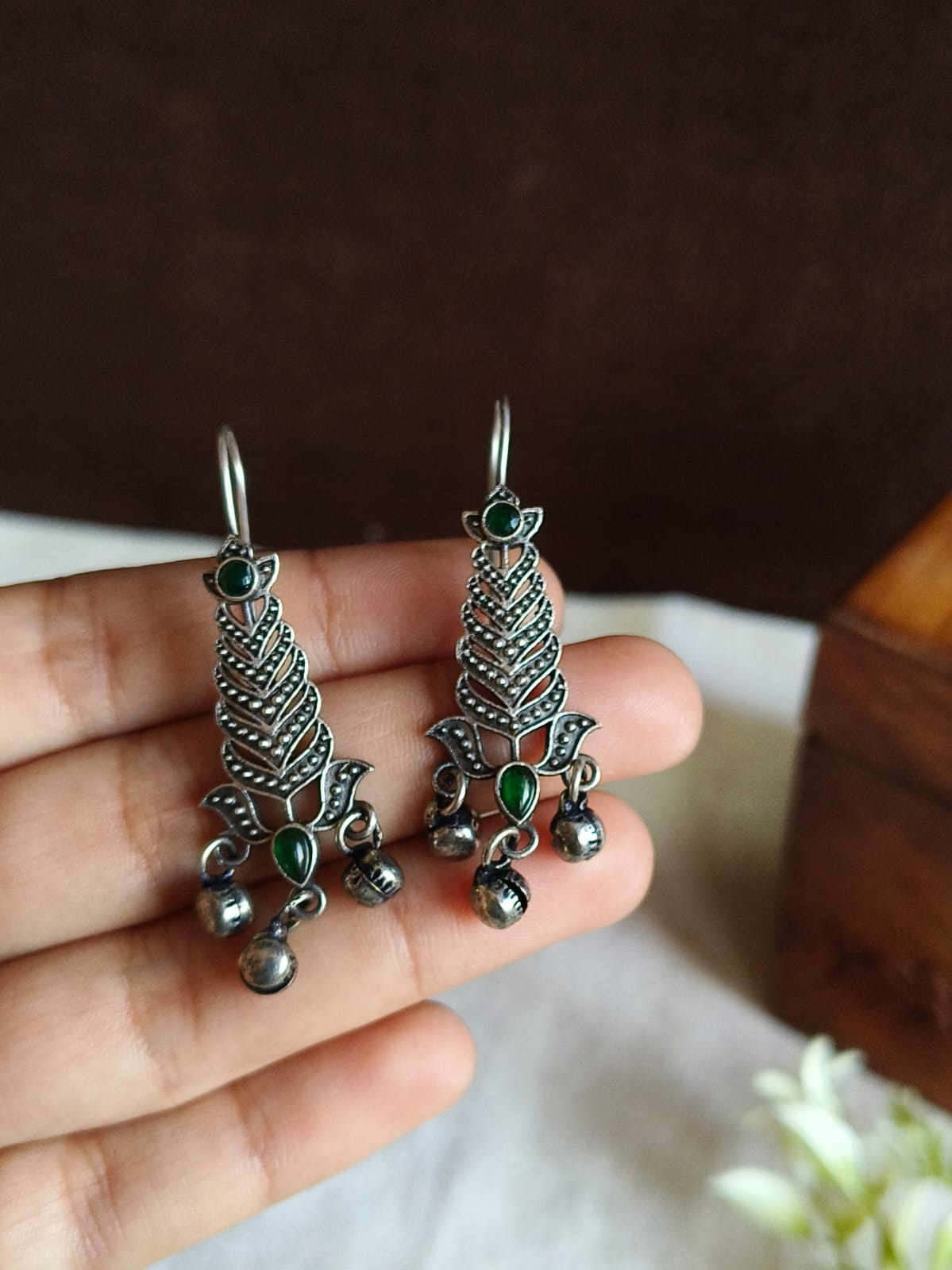 Oxidized Silver Gemstone Hook Earrings | AMOLA
